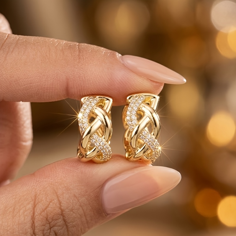 Women's Luxurious Twisted H-Shaped Copper Inlaid Cubic Zirconia Earrings